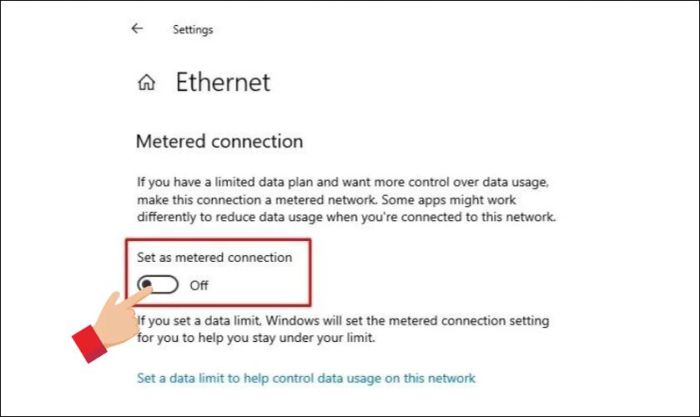 Chuyển cài đặt Metered connection sang Off