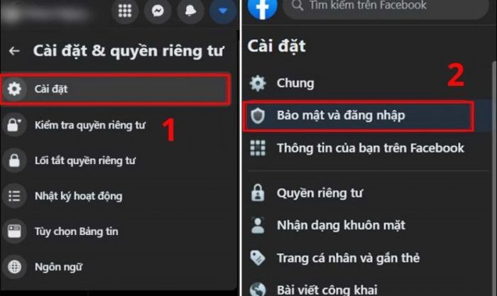 Nhấn vào Bảo mật và đăng nhập