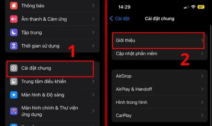 Truy cập Cài đặt chung và chọn mục Giới thiệu
