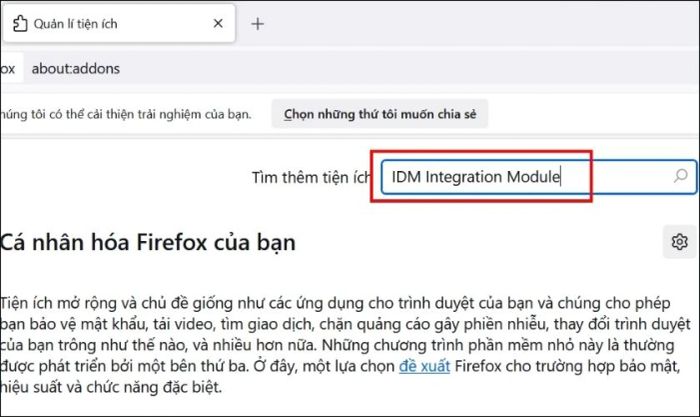 Hướng dẫn cài đặt tiện ích IDM trên Firefox