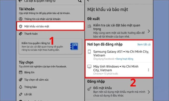 Nhấn vào Mật khẩu và bảo mật