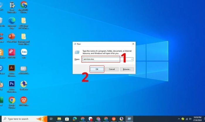 Nhập services.msc vào hộp thoại và nhấn Enter