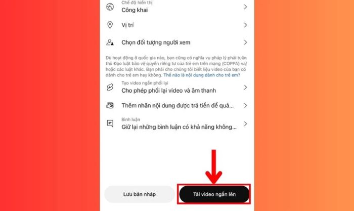 Nhấn vào nút Tải video lên để đăng video của bạn lên YouTube Shorts