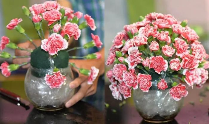 Cách cắm hoa phăng ngày Tết trong bình tròn