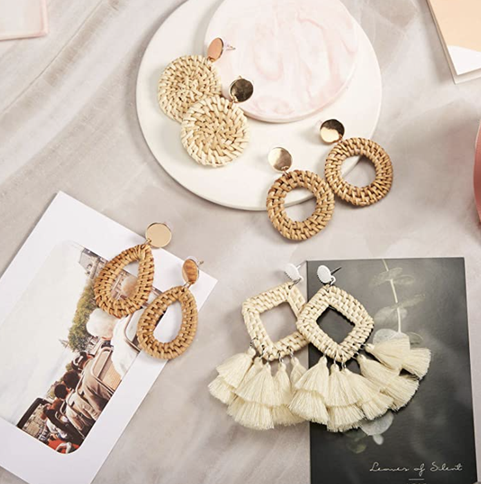 a variety of rattan earrings