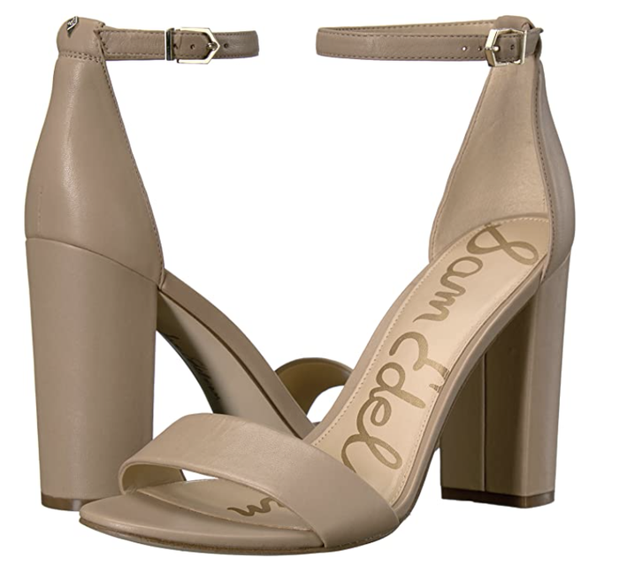 nude-colored chunky heels