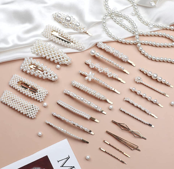 Various pearl hair clips