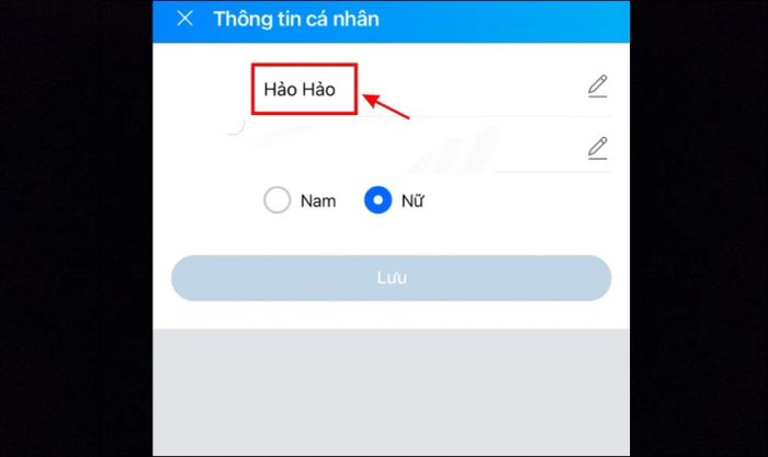Chọn vào biểu tượng Cây bút bên cạnh tên để thay đổi tên Zalo