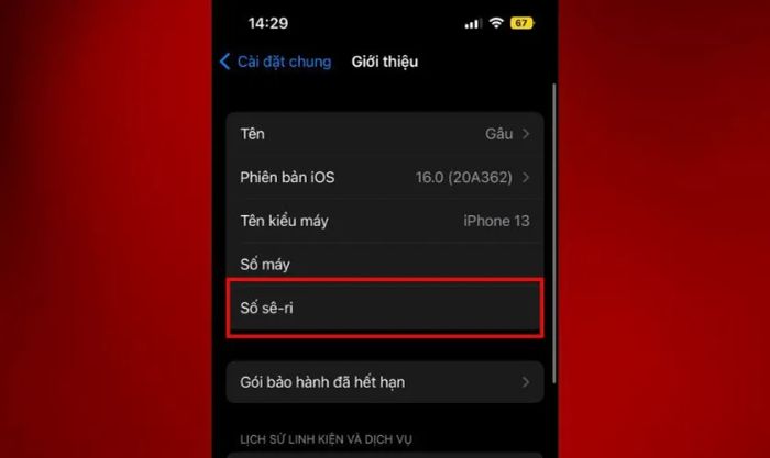 Nhấn giữ khoảng 3 giây để sao chép số serial của thiết bị.
