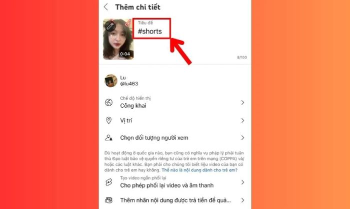 Chèn hashtag #Shorts vào phần tiêu đề hoặc mô tả video của bạn