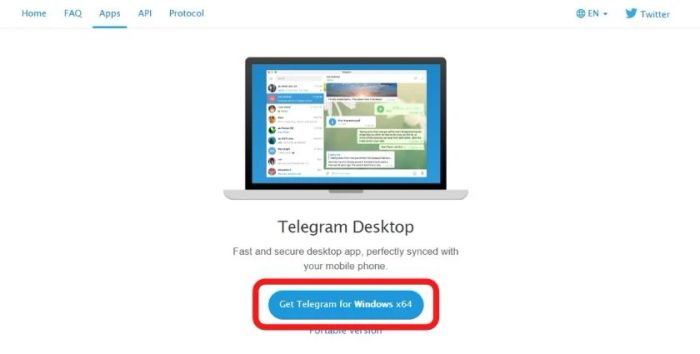 Tải file .exe từ trang chủ Telegram