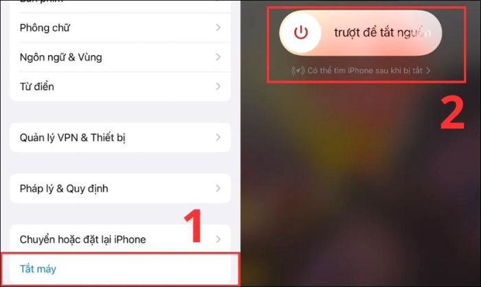 Chọn mục Tắt máy và thực hiện thao tác trượt để tắt nguồn