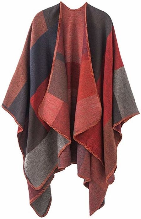 A red and gray colorblock shawl