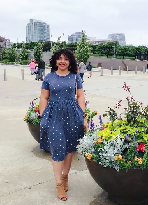 short-sleeve dress with playful polka dots
