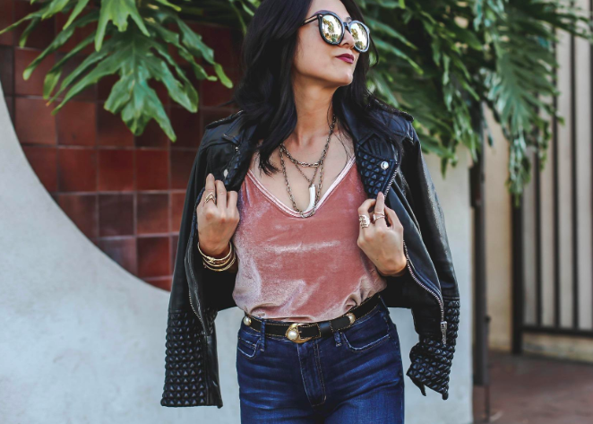 reviewer modeling the velvet tank top