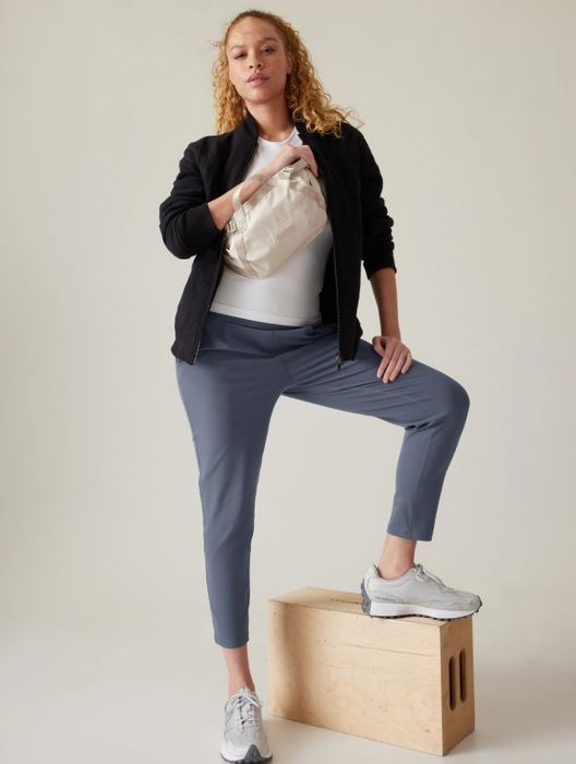 Joggers modeled by a model