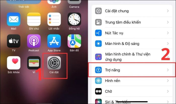 Truy cập Cài đặt trên iPhone và chọn mục Trợ năng