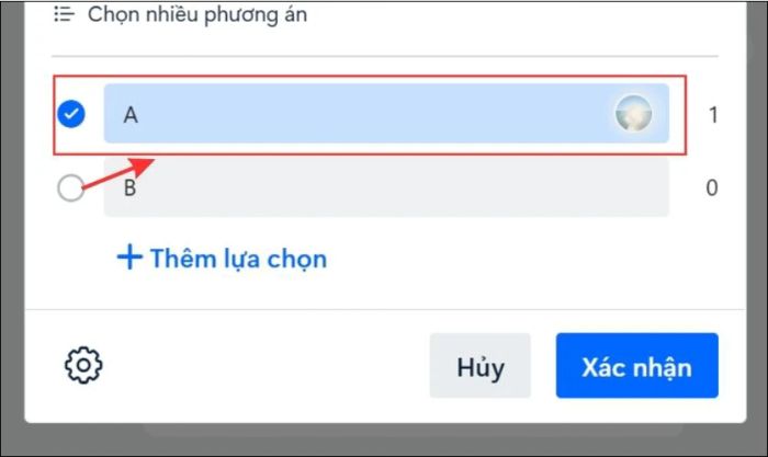 Bình chọn đã được đánh dấu bằng dấu tích màu xanh dương