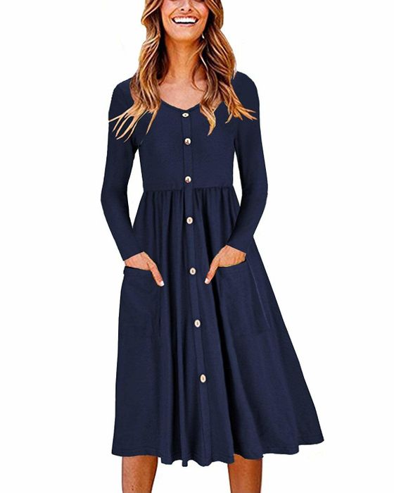 long-sleeve dress featuring button accents