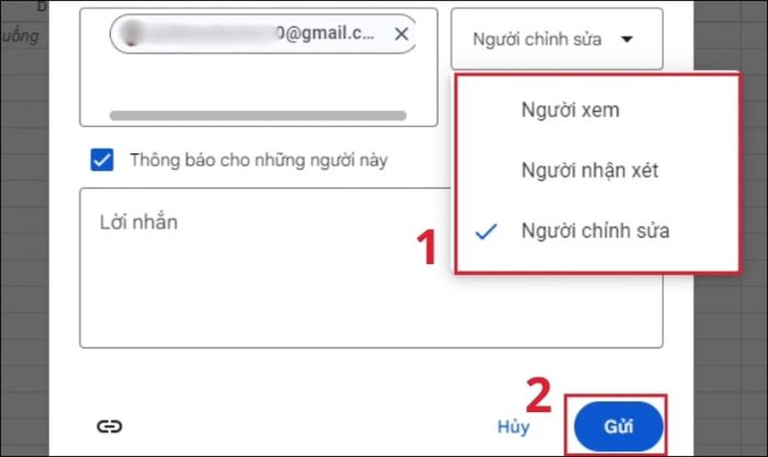 Nhấn vào nút Gửi để kết thúc việc chia sẻ file