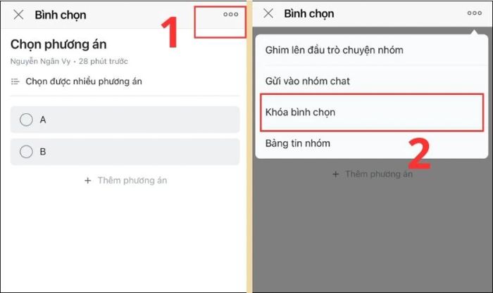 Có thể lựa chọn phương pháp khóa thay vì xóa hoàn toàn cuộc bình chọn trên Zalo.