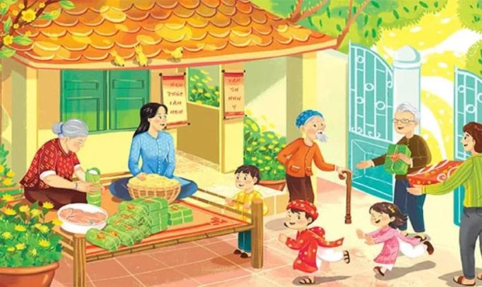 28 Tết là dịp gia đình quây quần cùng nhau gói bánh chưng, bánh tét