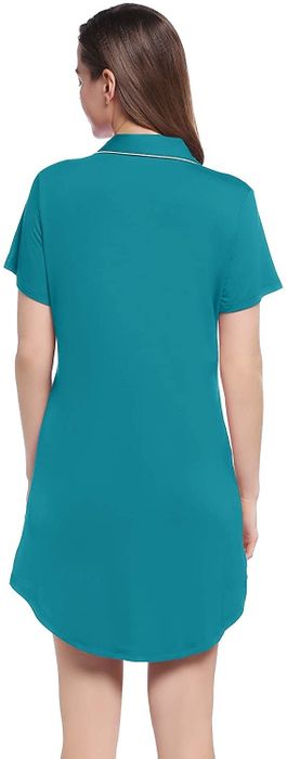 the same model displaying the Amorbella Women's Short Sleeve Nightgown from behind