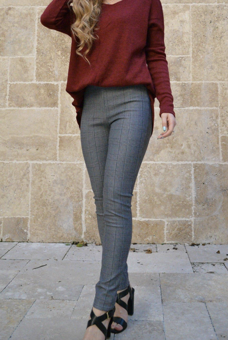 reviewer showcasing the plaid pants