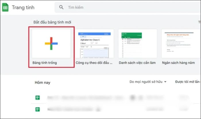 Tạo một bảng tính mới trong Google Sheets