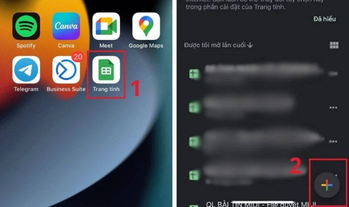 Mở ứng dụng để tạo Google Sheets trên điện thoại của bạn