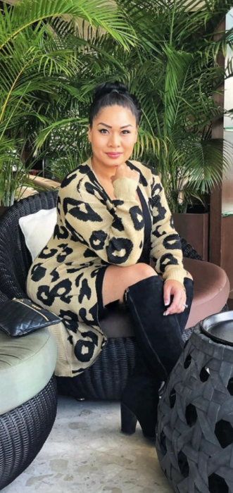 Another reviewer wearing the duster cardigan