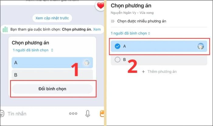 Nhấn vào Đổi lựa chọn để thay đổi bình chọn của bạn