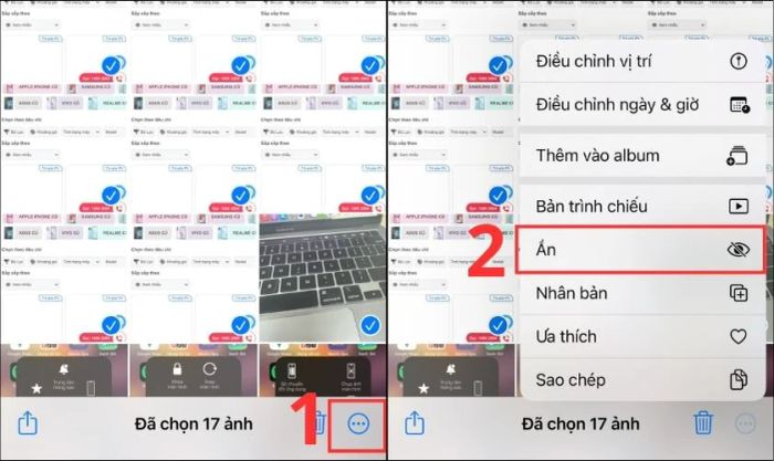 Nhấn vào biểu tượng dấu ba chấm ở góc phải màn hình và chọn tùy chọn Ẩn