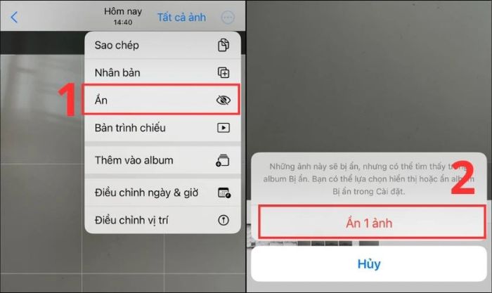 Nhấn chọn tùy chọn Ẩn trong hộp thoại vừa hiển thị
