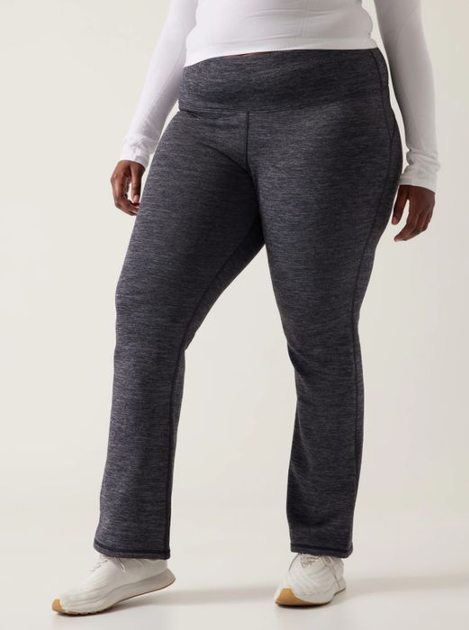 Flared leggings worn by a model