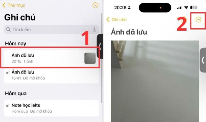Chọn Ảnh đã lưu và nhấn vào biểu tượng dấu ba chấm ở góc trên cùng màn hình
