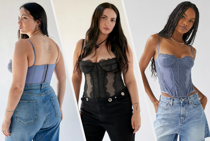 Three photos of models showcasing black and