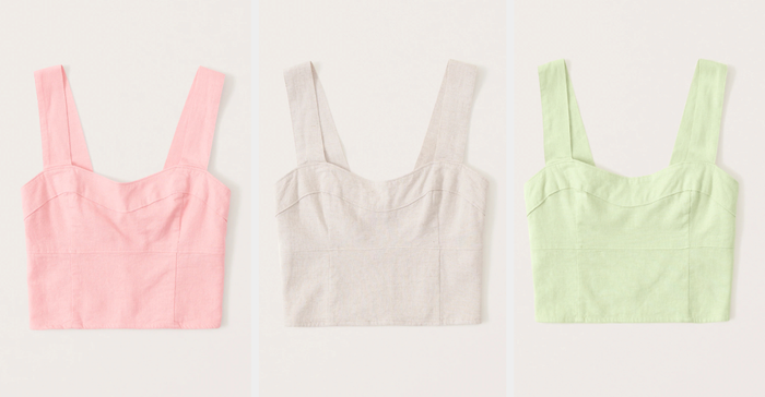 Three photos of pink, ivory, and green shirts