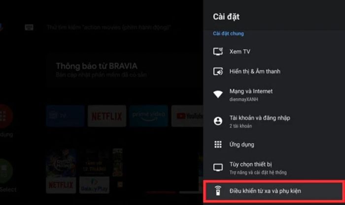 Chọn vào mục Điều khiển từ xa và phụ kiện