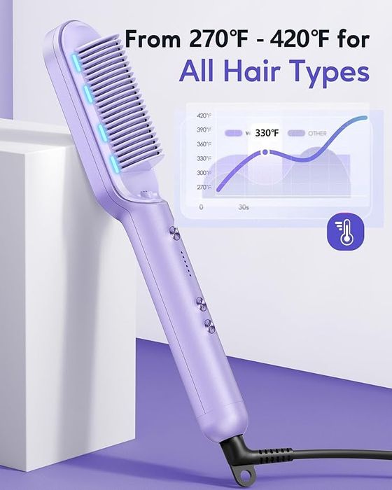 The purple-colored ceramic hair straightening brush.