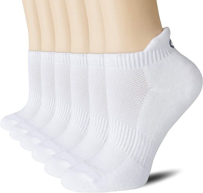 The white socks are modeled on feet.