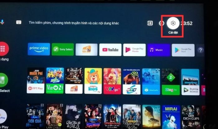 Chọn vào mục Cài đặt trên tivi