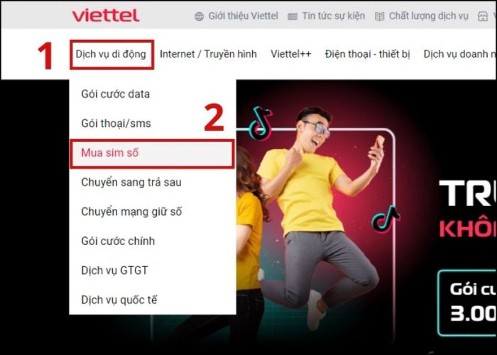 mua online trên trang web của Viettel