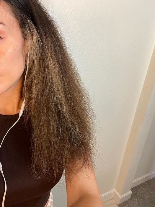 A reviewer's hair before using the product