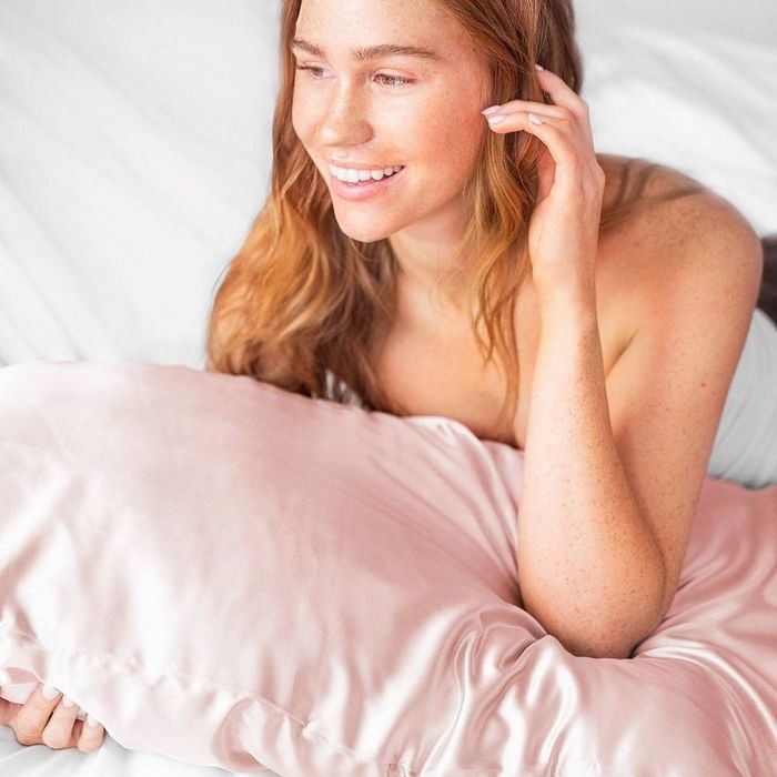 Model in bed with the pillowcase