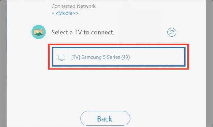 Chọn tên tivi Samsung của bạn và chờ một chút để kết nối hoàn tất.