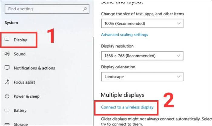 Chọn mục Display và tìm đến Wireless Display trong danh sách.