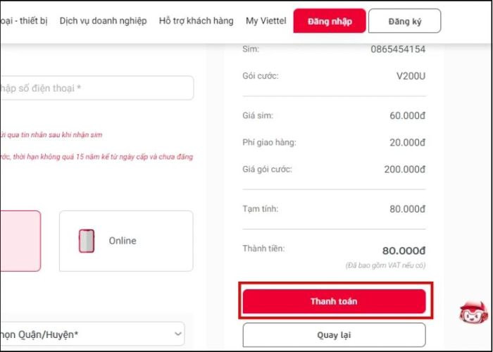 cách thức mua SIM nhanh chóng trên trang web của Viettel Telecom
