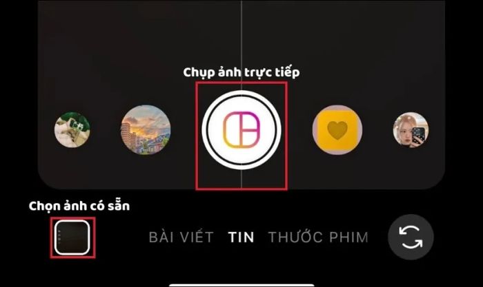 Nhấn vào biểu tượng Chọn ảnh có sẵn ở góc trái màn hình