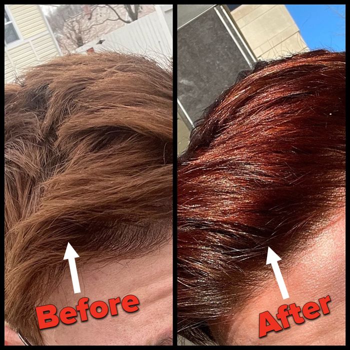 Before and after photos showcasing the transformative effects of the hair mask